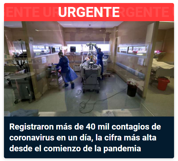 Nuevo record en Argentina con mas de 40 mil nuevos casos de coronavirus en 24 horas