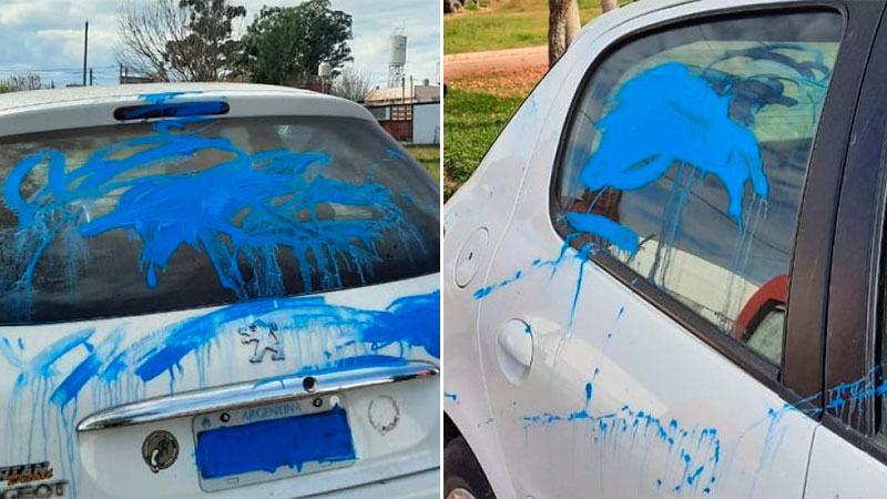 Vandalismo en San José: Jóvenes pintaron de color azul diferentes autos y viviendas