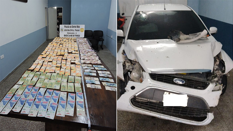 Hallaron 170.000 pesos en el auto que chocó tras persecución policial en Paraná