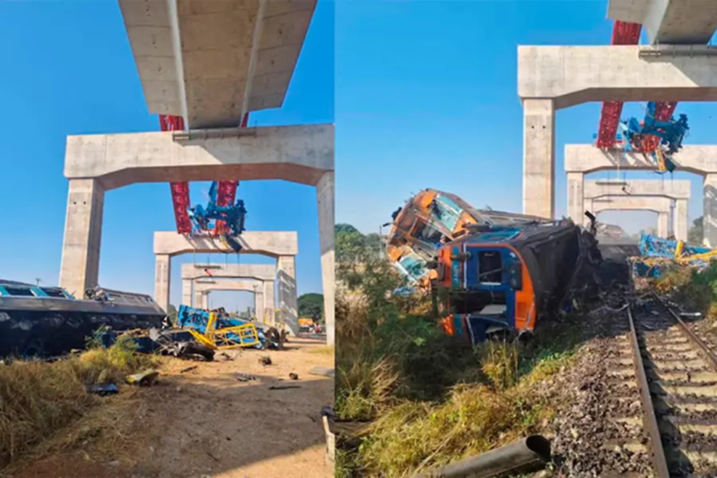 Una grúa cayó sobre un tren de pasajeros y dejó al menos 25 muertos en Tailandia